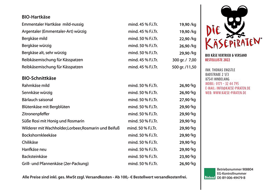 Käsepiraten Bestellliste Käsepiraten Bestellliste